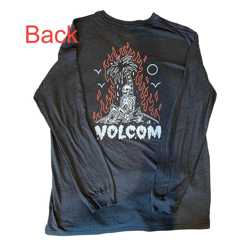 Volcom Burntout LS Tee Mens XXL Charcoal Grey NWT Skeleton Flaming Palm Tree